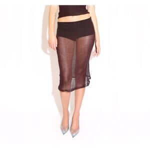 Sheer Midi Skirt - Brown